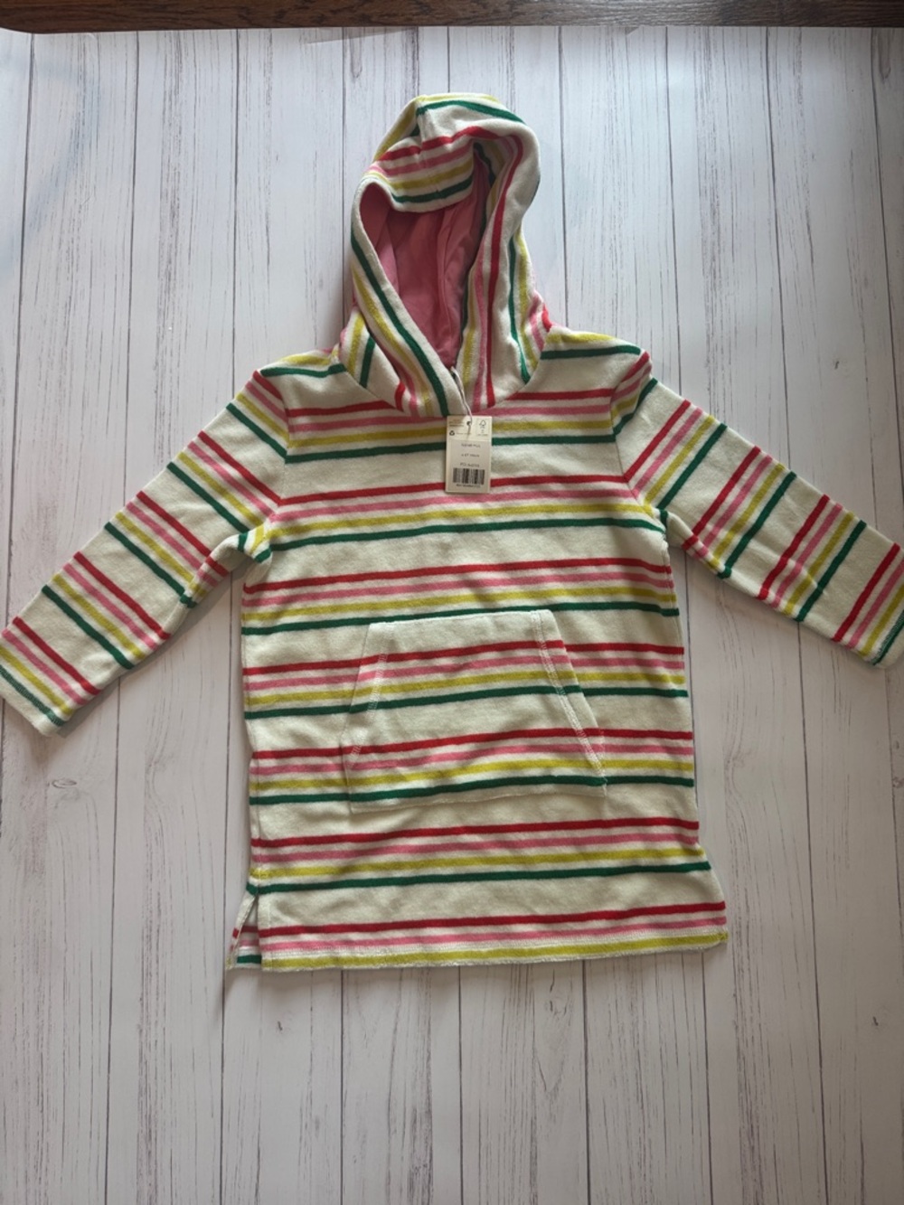 NWT mini boden Kids Hooded Terry Tunic - Multi Stripe